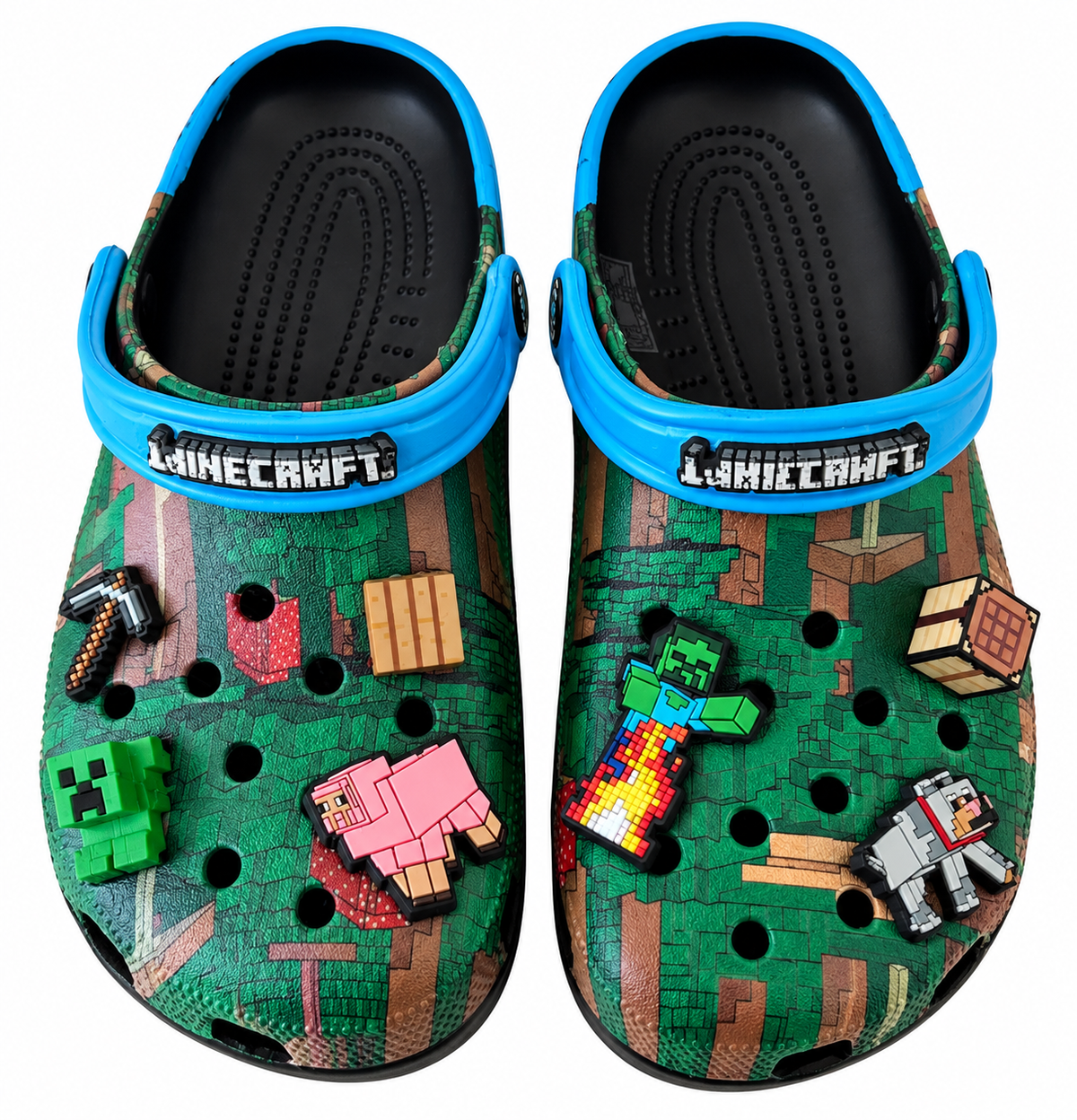 Crocs Minecraft – Imprimé Blocs Vert + 6 Jibbitz