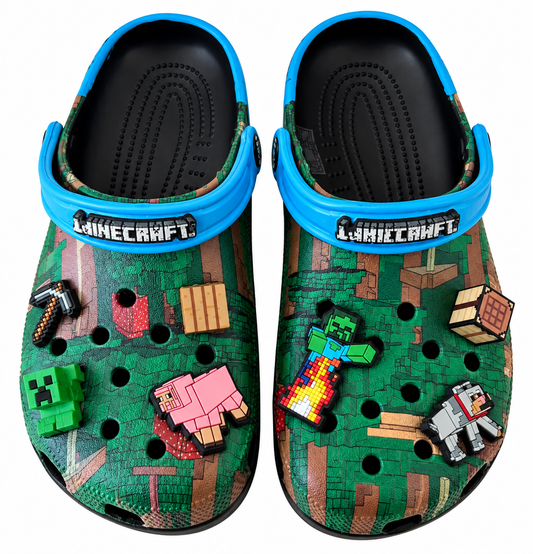 Crocs Minecraft – Imprimé Blocs Vert + 6 Jibbitz